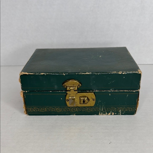 Vintage Other - Vintage Green Jewelry Box with Gold Accents with Key